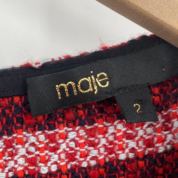 Maje Riola Striped Tweed Mini Sheath Dress Short Sleeve Red Black Womens Size 2 - Picture 7 of 10